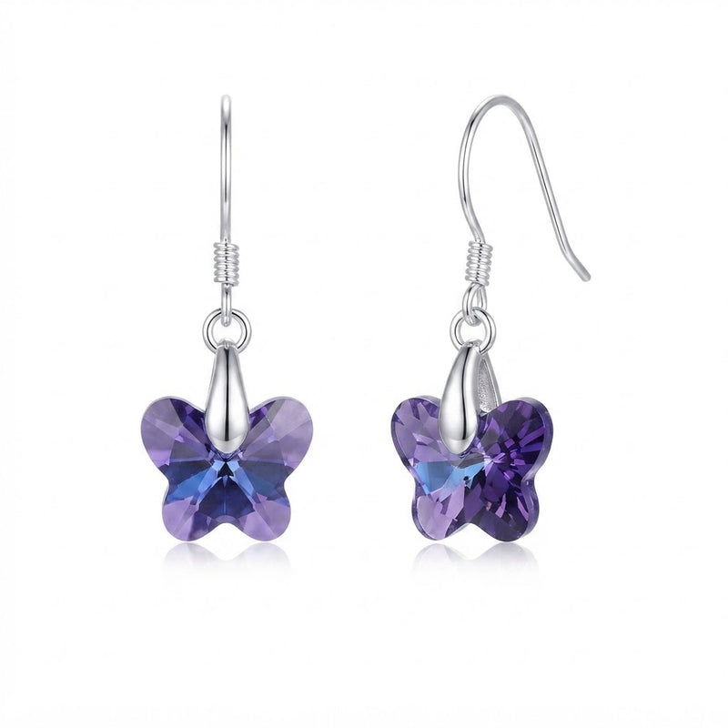 Aros Colgantes Mariposa Púrpura Swarovski®