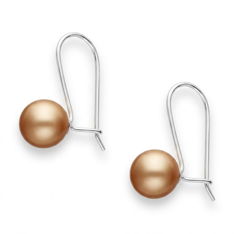 Aros Colgantes Perla Dorada 8 mm