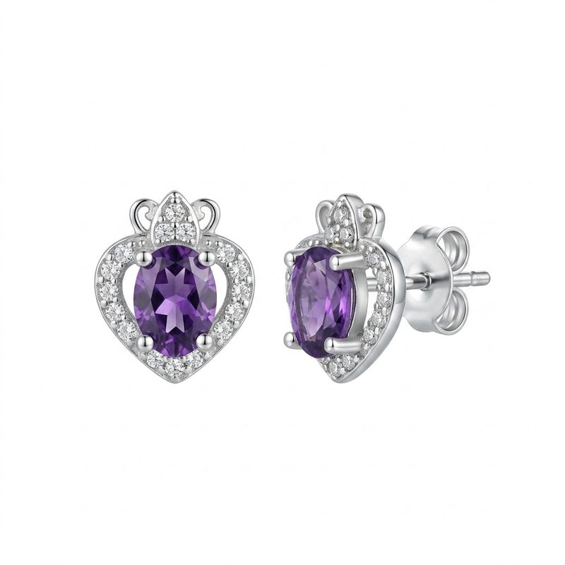 Aros Pegados Corazón Circón Púrpura