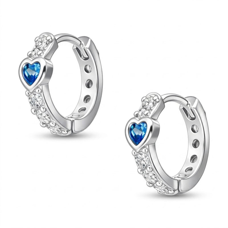 Aros Huggies Corazón Circón Agua Marina 12 mm