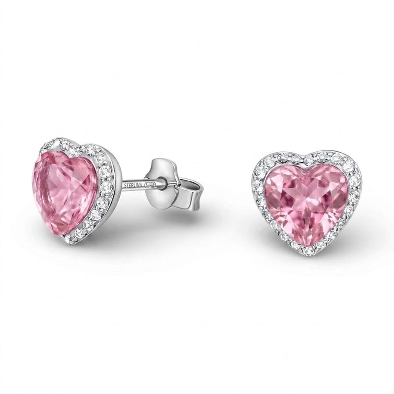 Aros Pegados Corazón Rosa Cristales Swarovski®