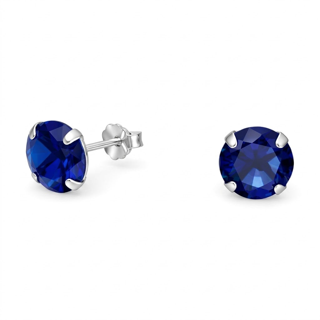 Aros Pegados Circón Circular Azul 8 mm