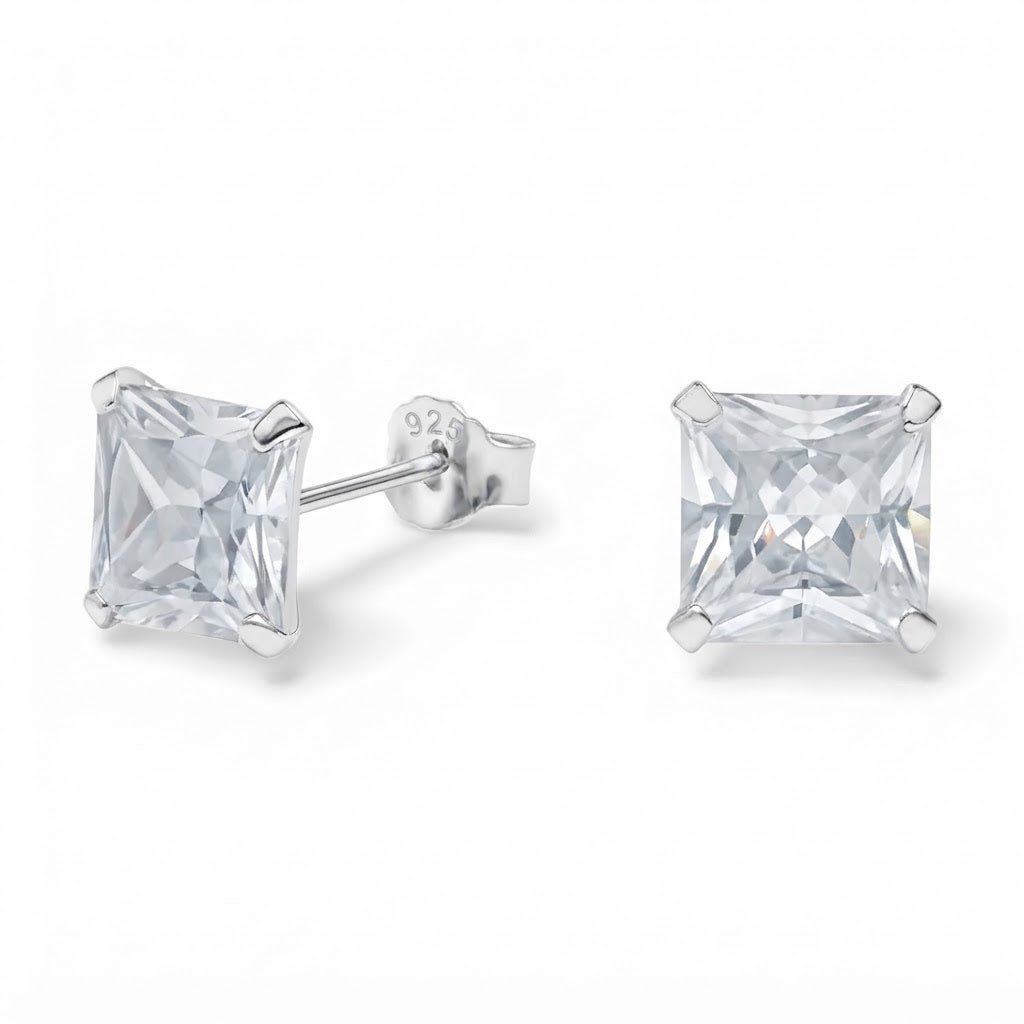 Aros Pegados Circón Cuadrado Blanco 8.5 mm