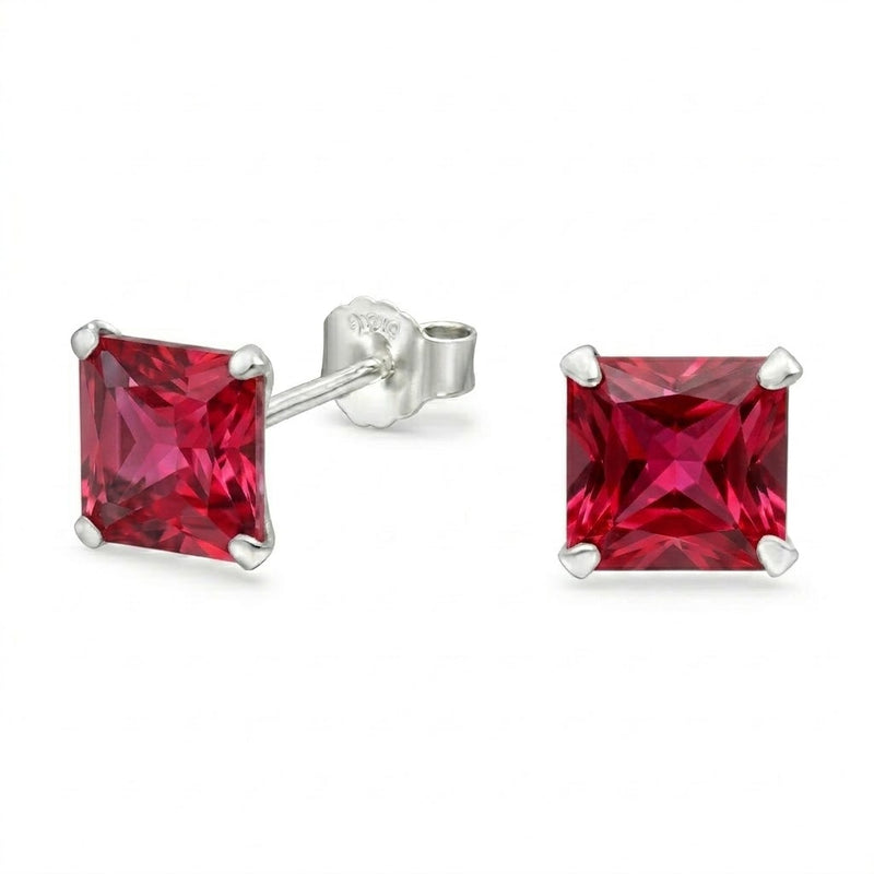 Aros Pegados Circón Cuadrado Rojo 8 mm