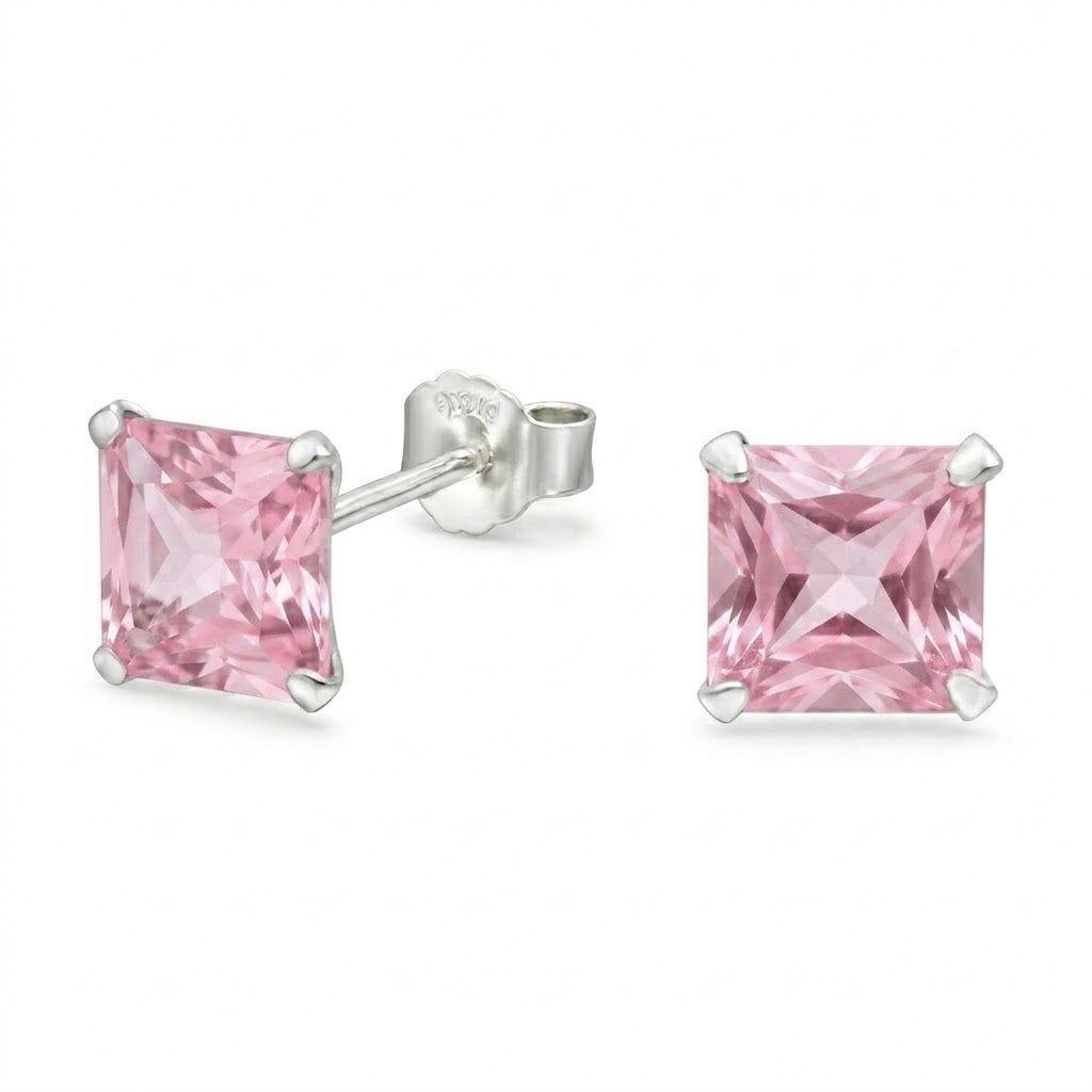 Aros Pegados Circón Cuadrado Rosa Francia 8 mm