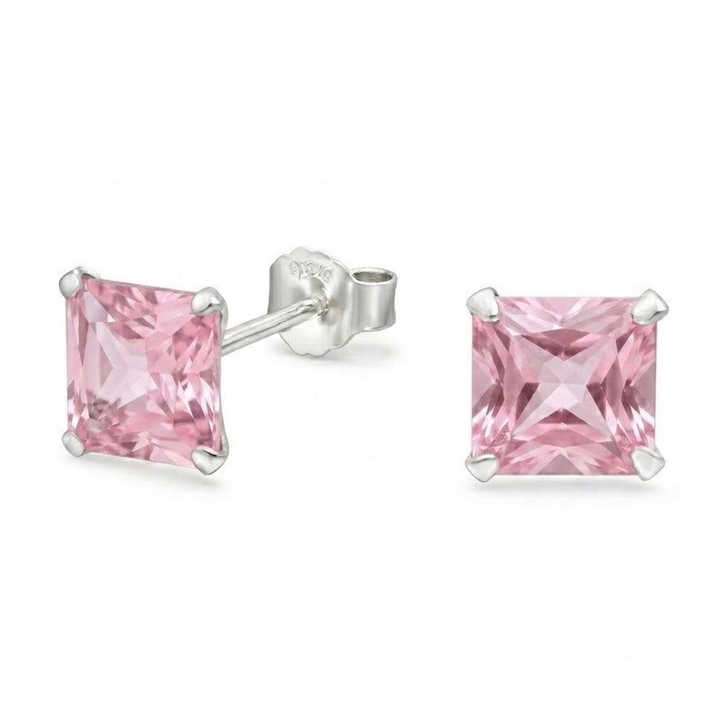 Aros Pegados Circón Cuadrado Rosa Francia 8 mm