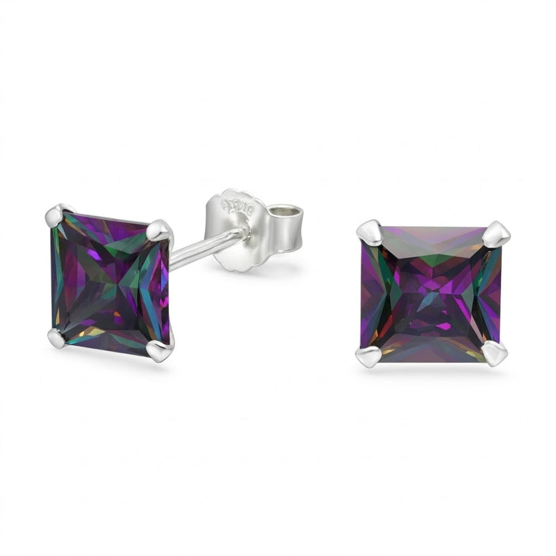 Aros Pegados Circón Cuadrado Topacio Místico 8 mm