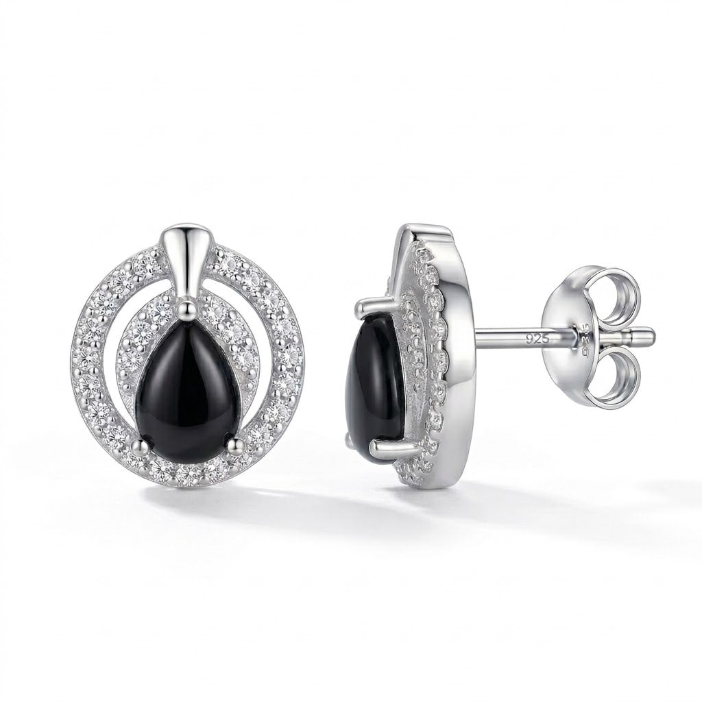 Aros Pegados Círculos Circón Negro Punta 11 mm