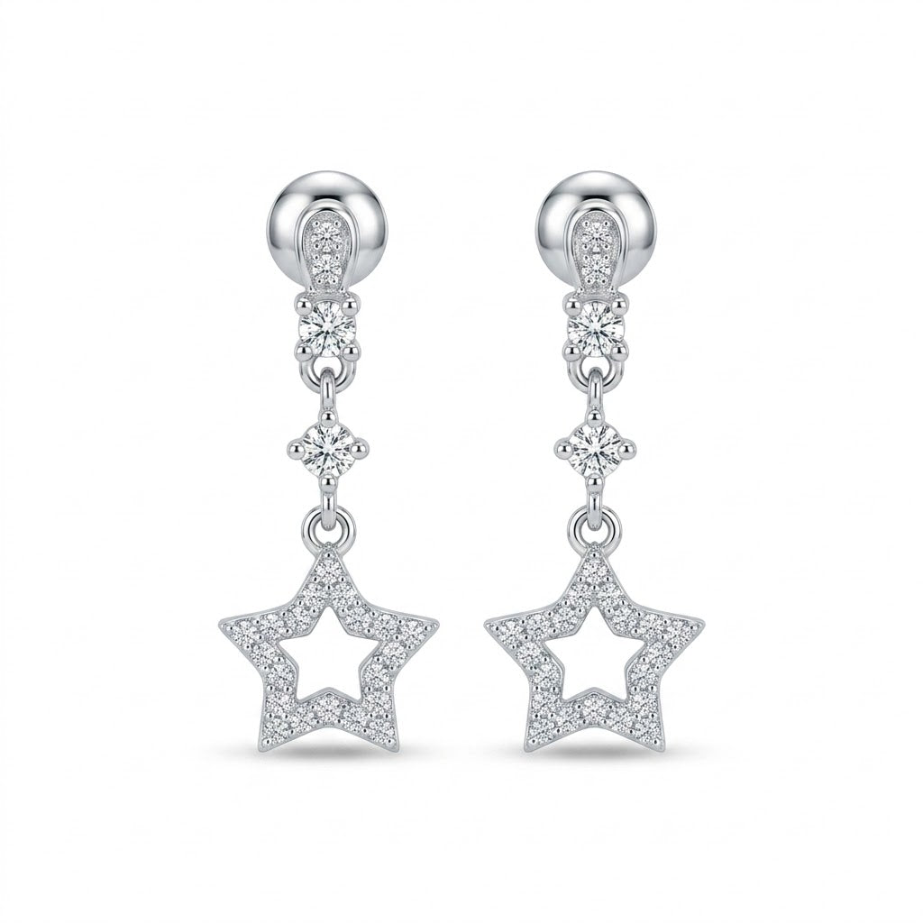 Aros Pegados Colgantes Estrellas Circones