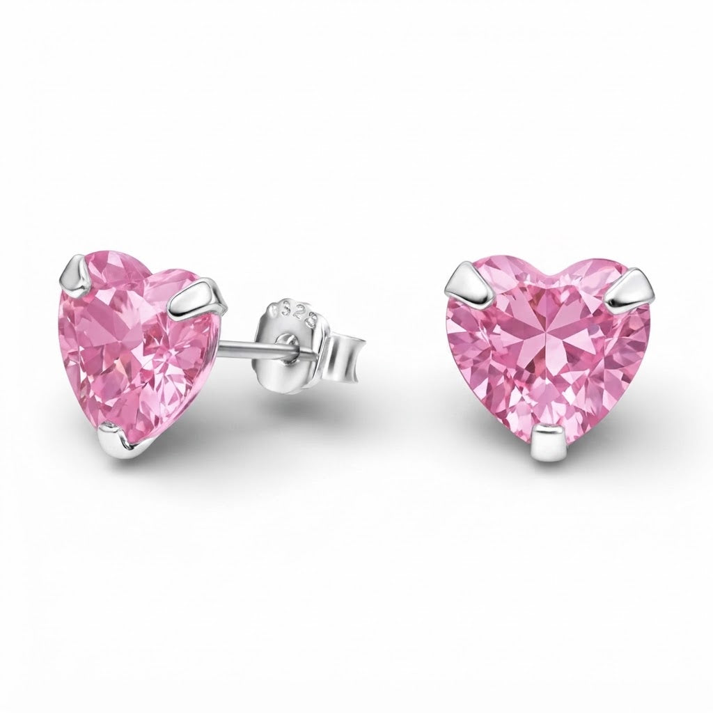 Aros Pegados Circón Corazón Rosa 8 mm