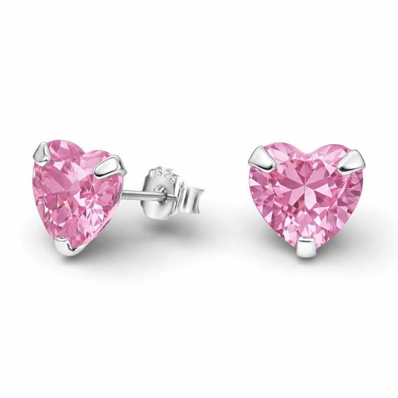 Aros Pegados Circón Corazón Rosa 8 mm