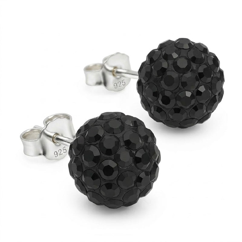 Aros Pegados Esfera Cristal Swarovski® Negro 10 mm