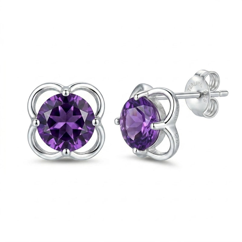 Aros Pegados Flor Circón Púrpura