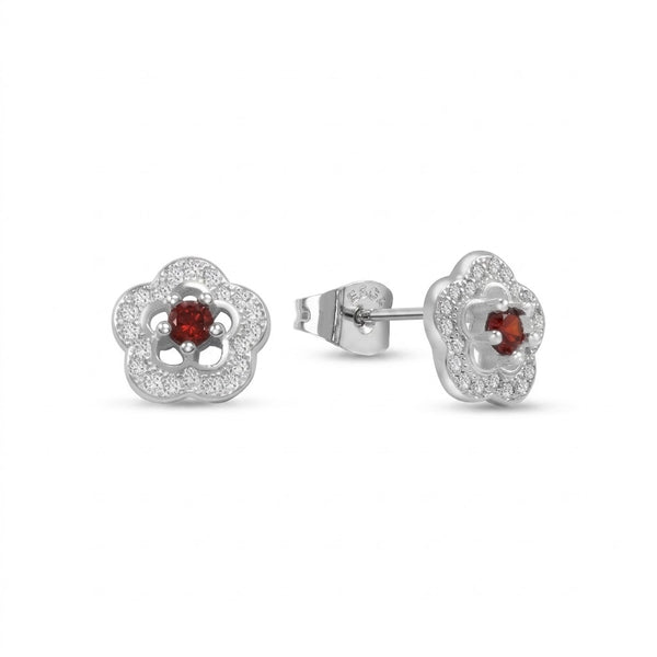 Aros Pegados Flor Circón Rojo Rodeado