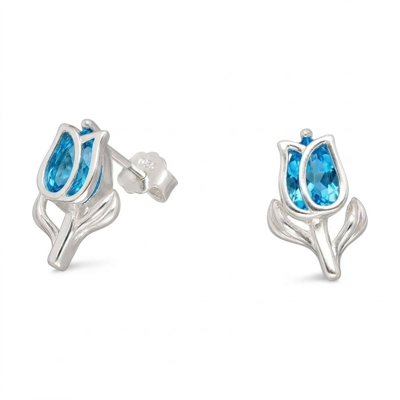 Aros Pegados Flor Tulipán Circones Agua Marina