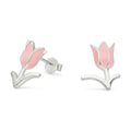 Aros Pegados Flor Tulipán Rosa Esmaltada