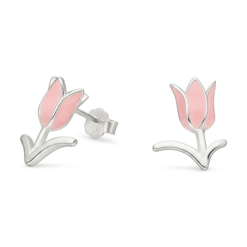 Aros Pegados Flor Tulipán Rosa Esmaltada