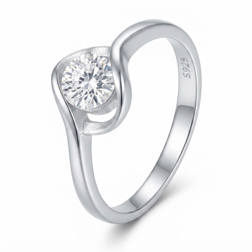 Anillo Solitario Cruzado Circón
