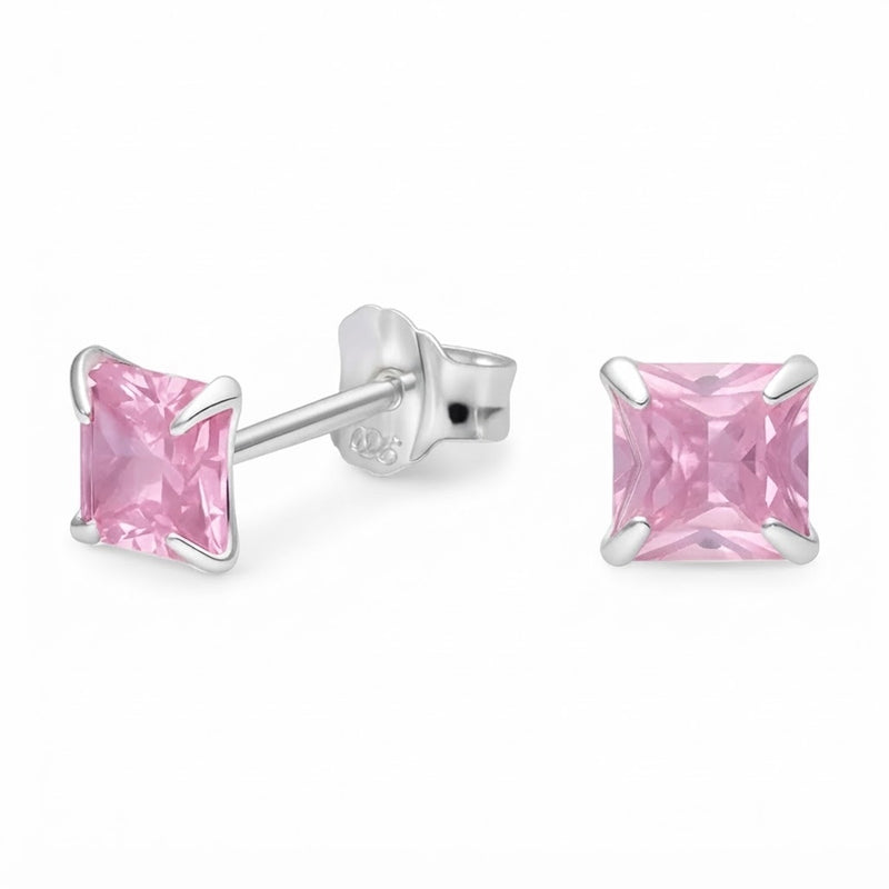 Aros Pegados Circón Cuadrado Rosa 4.5 mm