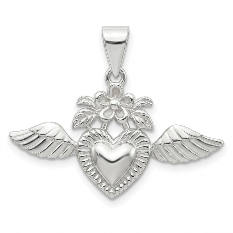 Colgante Corazón Alas Ángel Flor