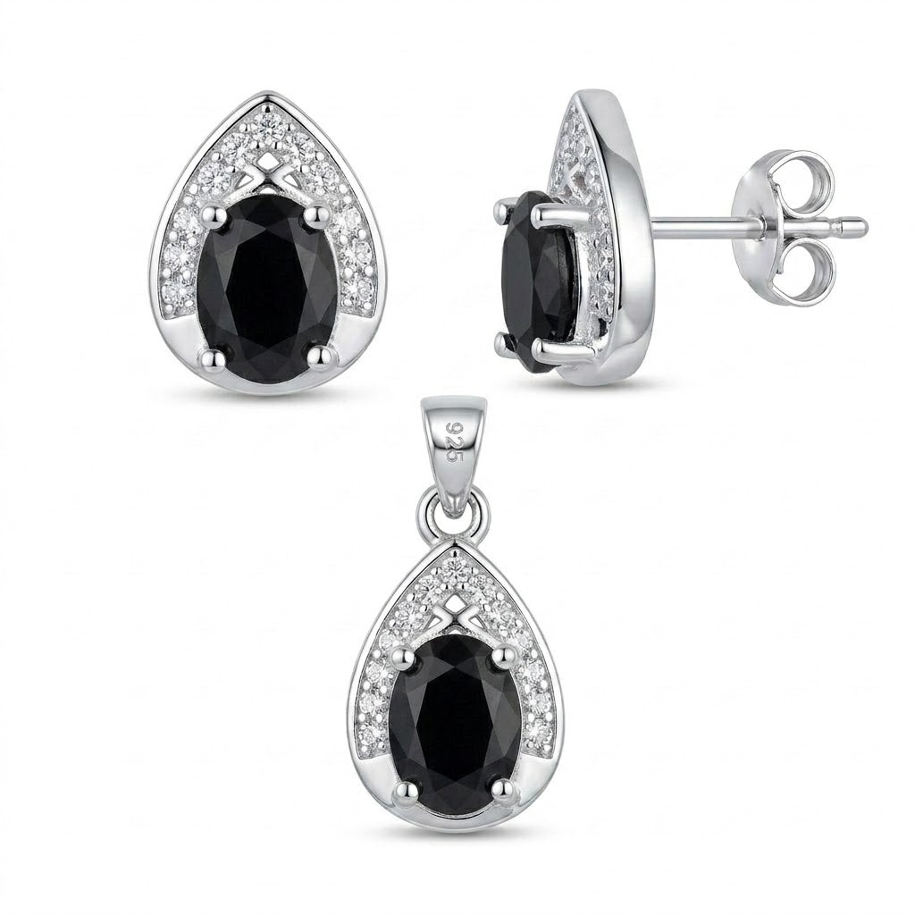 Conjunto Circón Negro Ovalado