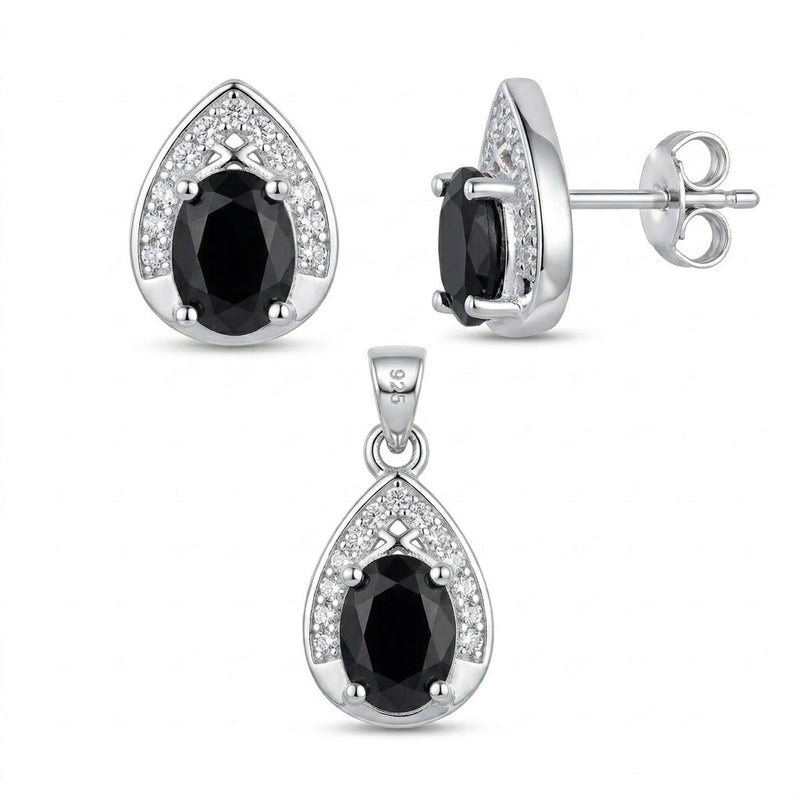 Conjunto Circón Negro Ovalado
