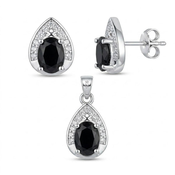 Conjunto Circón Negro Ovalado