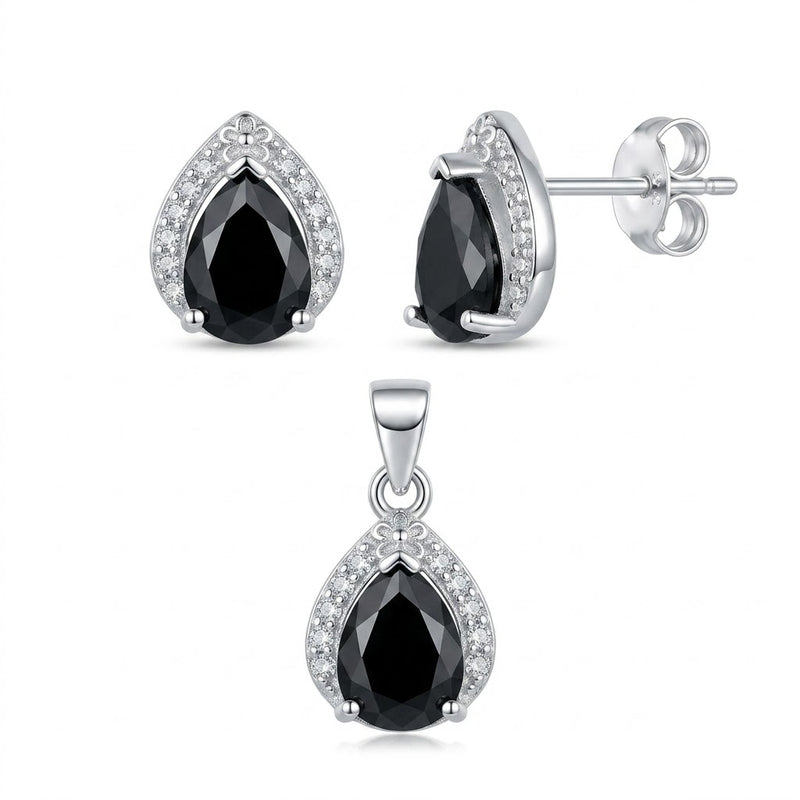 Conjunto Circón Negro Punta Flor