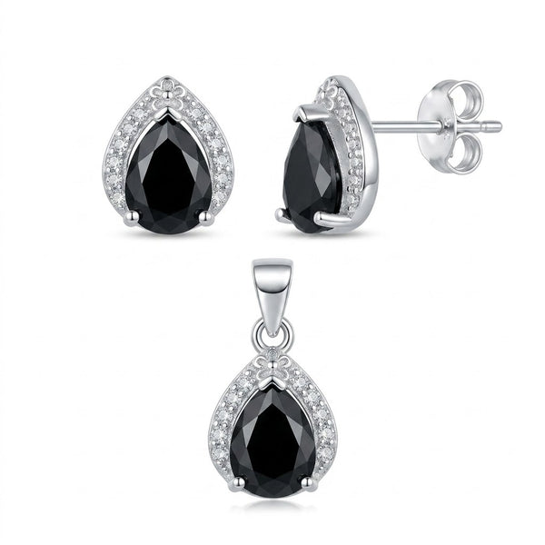 Conjunto Circón Negro Punta Flor