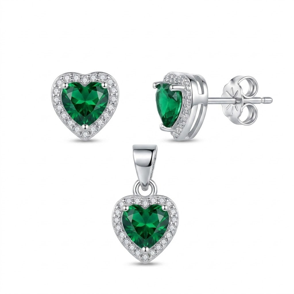 Conjunto Corazones Circón Verde Circones