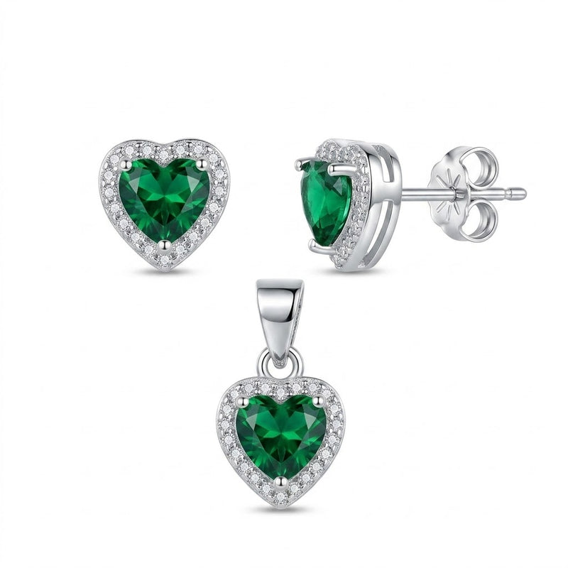 Conjunto Corazones Circón Verde Circones