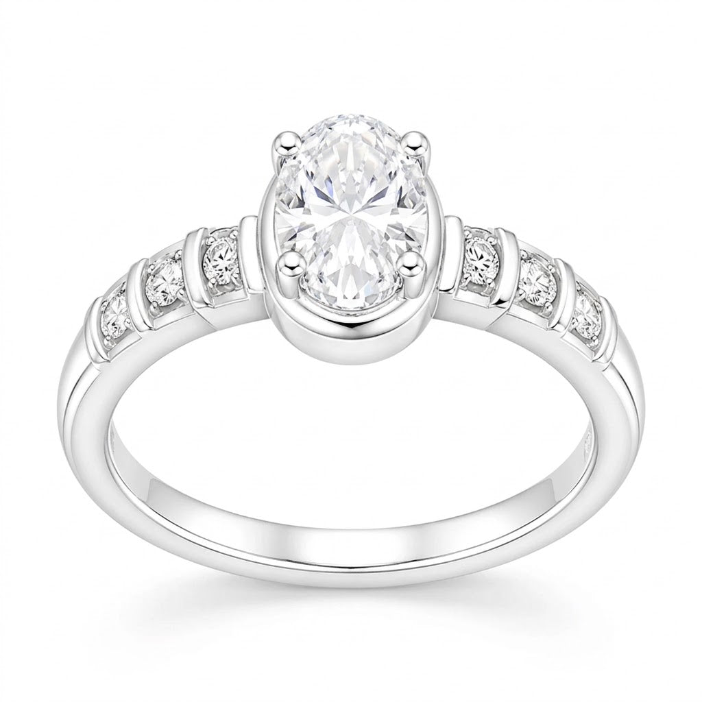 Anillo Solitario Moissanita Microcircones Laterales