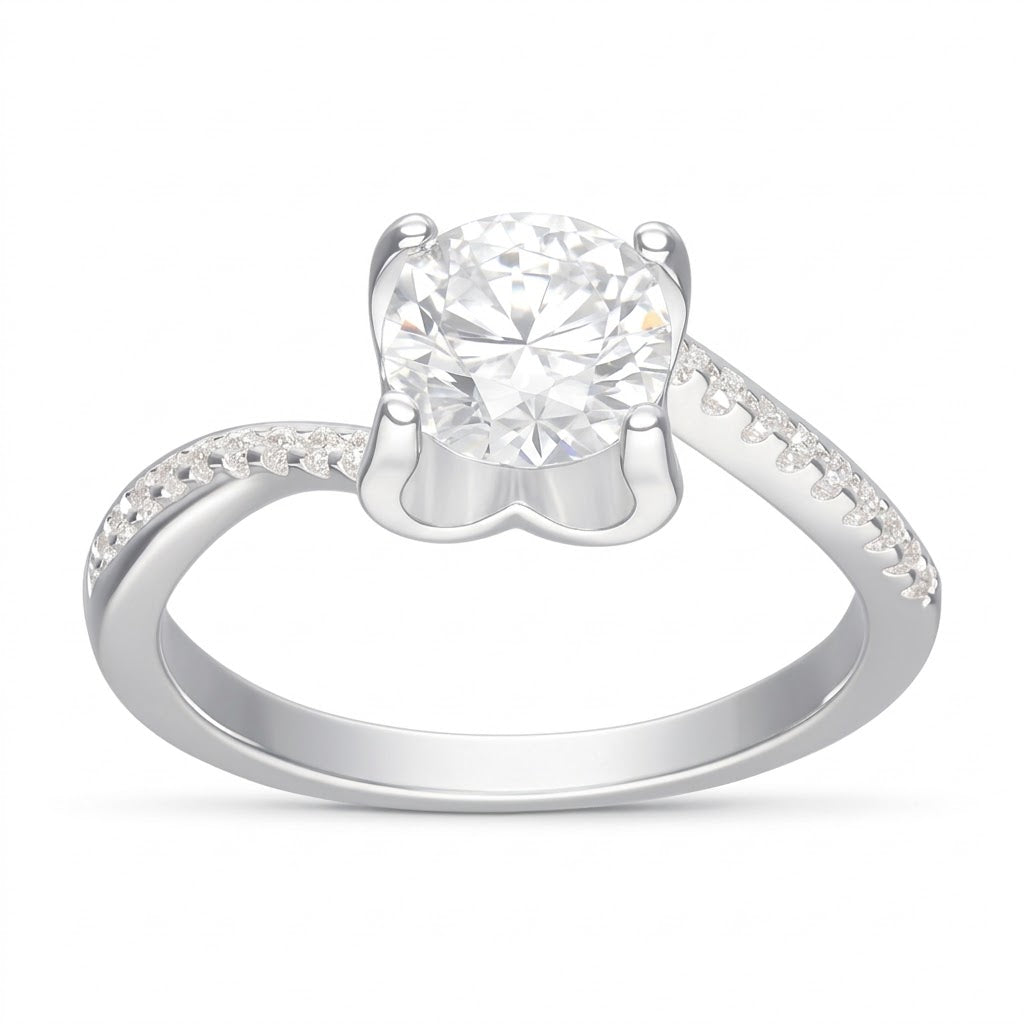 Anillo Solitario Moissanita Microcircones Laterales