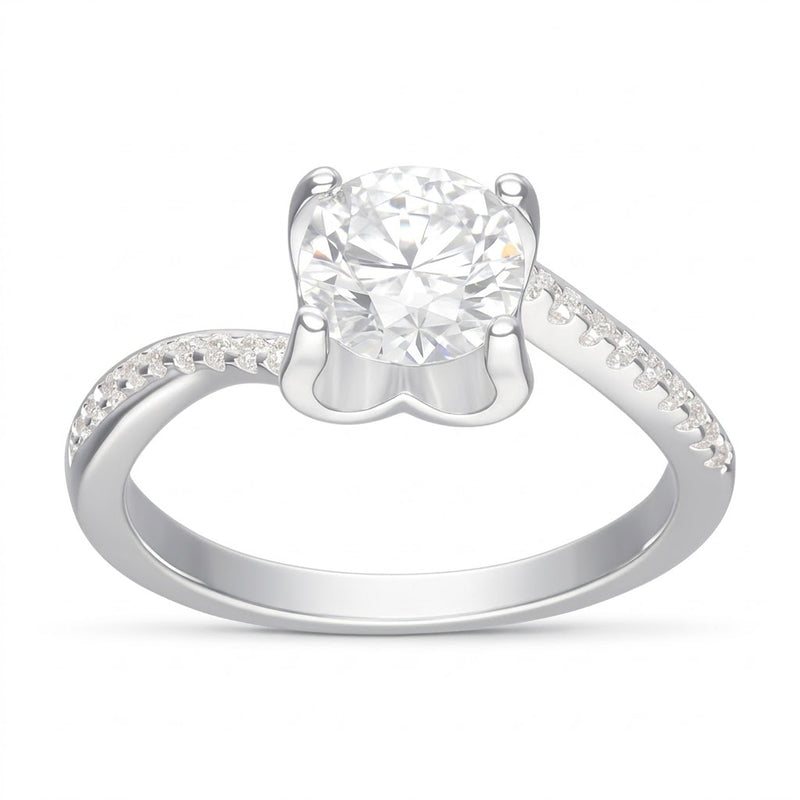 Anillo Solitario Moissanita Microcircones Laterales