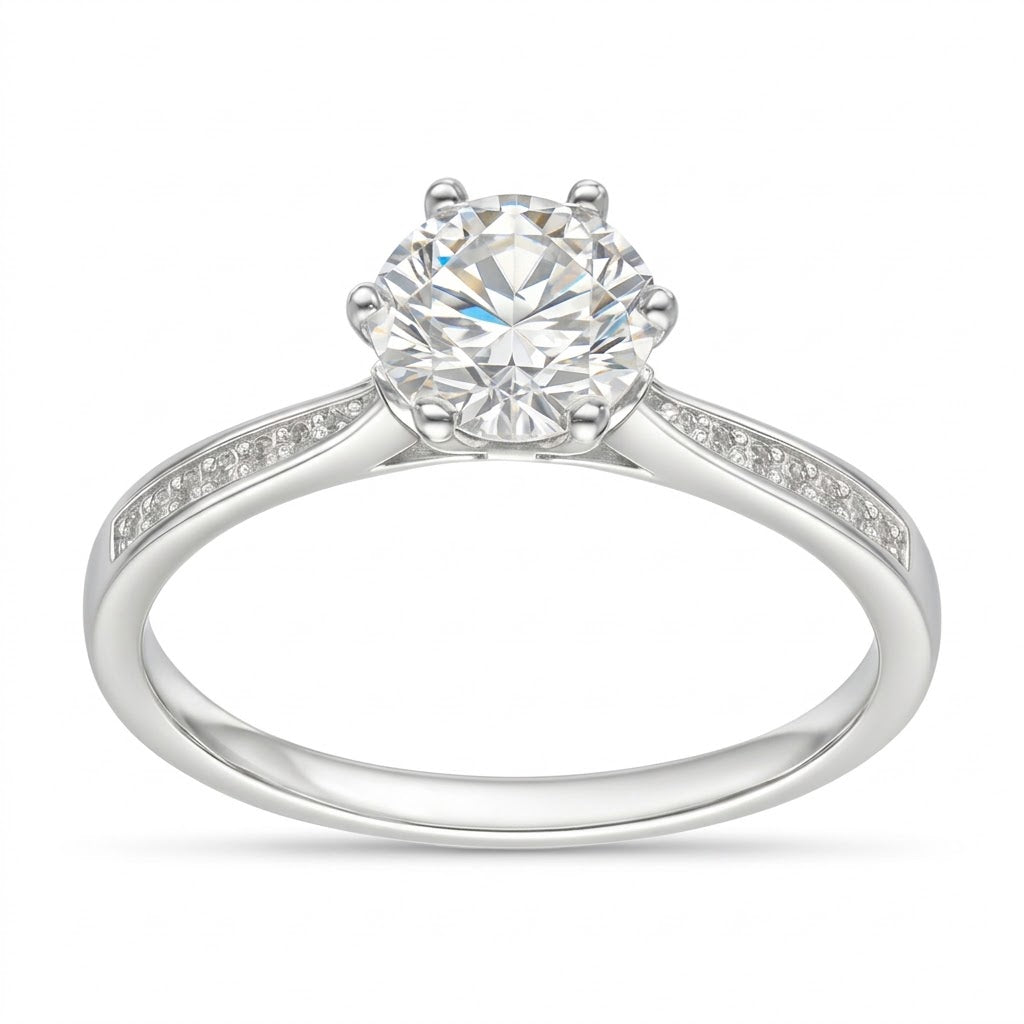 Anillo Solitario Moissanita Microcircones Laterales