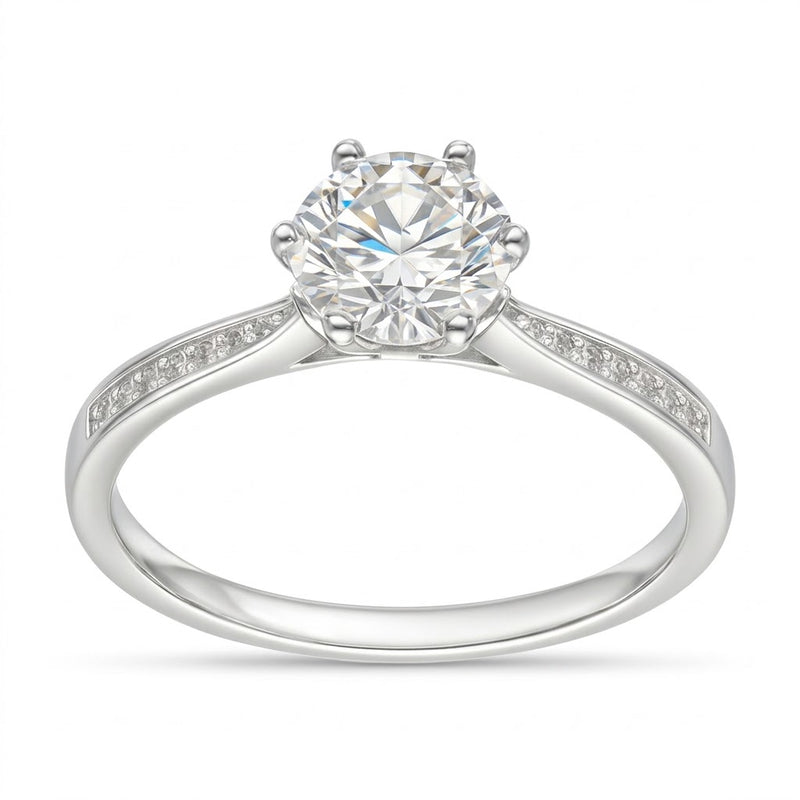 Anillo Solitario Moissanita Microcircones Laterales