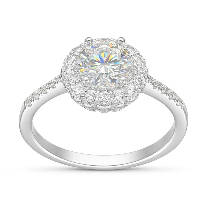 Anillo Flor Moissanita Rodeada Microcircones Laterales