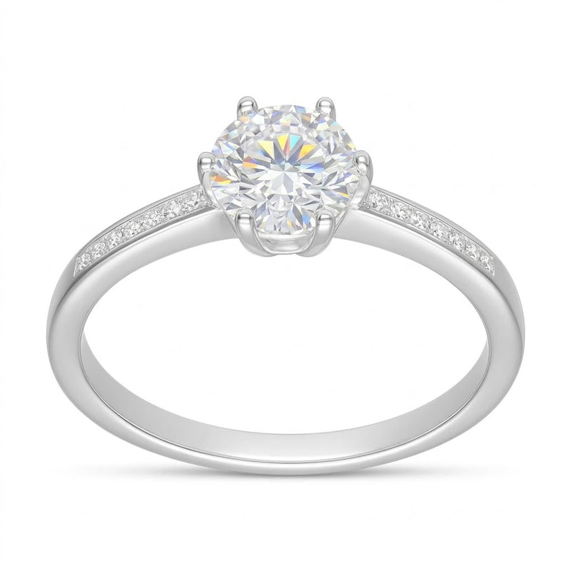 Anillo Solitario Moissanita Microcircones Laterales