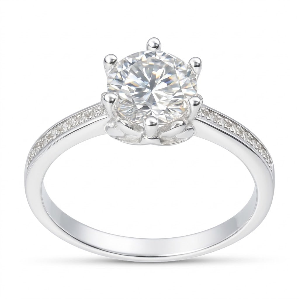 Anillo Solitario Moissanita Microcircones Laterales