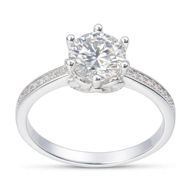 Anillo Solitario Moissanita Microcircones Laterales