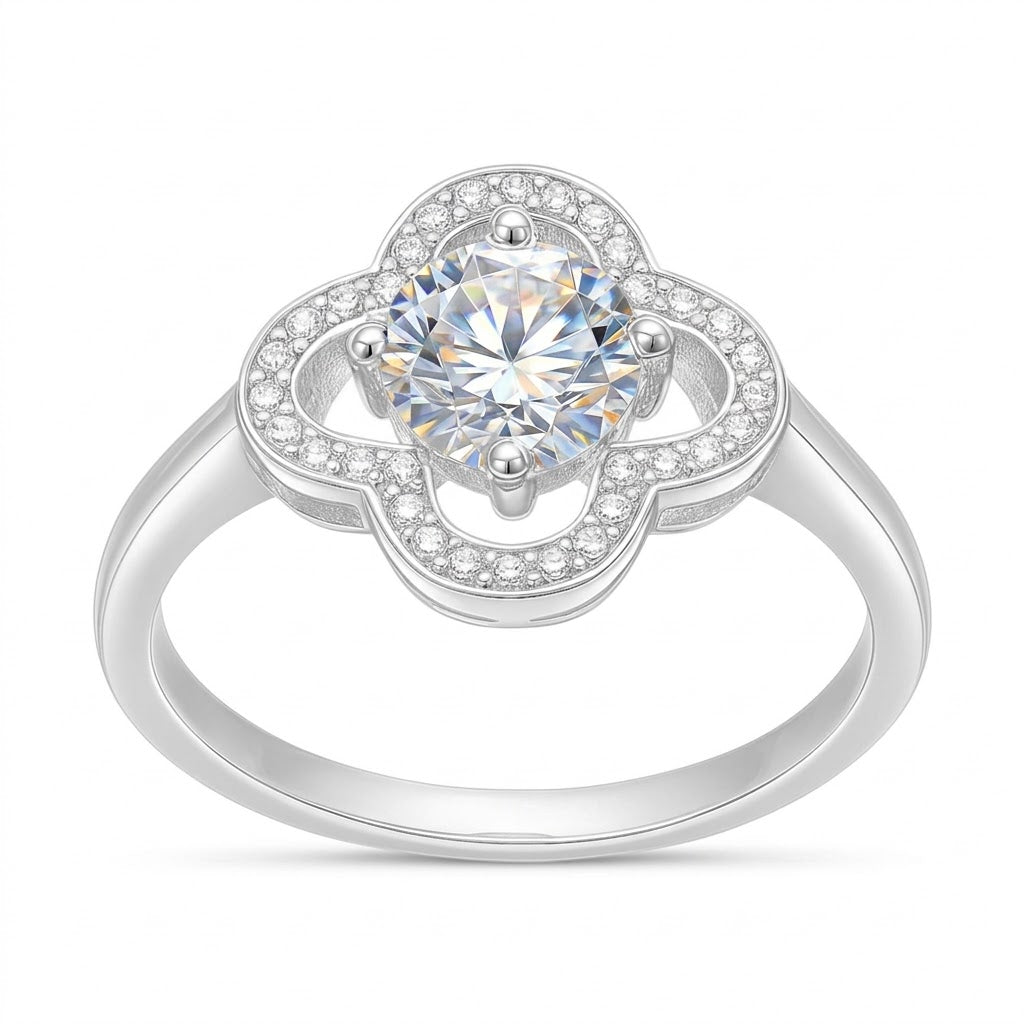 Anillo Moissanita Trébol Microcircones