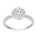 Anillo Flor Solitario Moissanita Microcircones Laterales