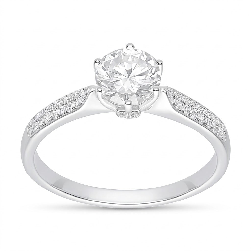 Anillo Solitario Moissanita Microcircones Laterales