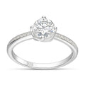 Anillo Flor Solitario Moissanita Microcircones Laterales