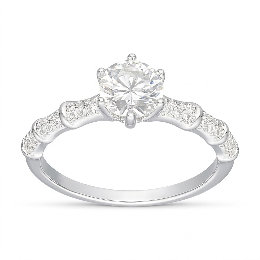 Anillo Solitario Moissanita Microcircones Laterales