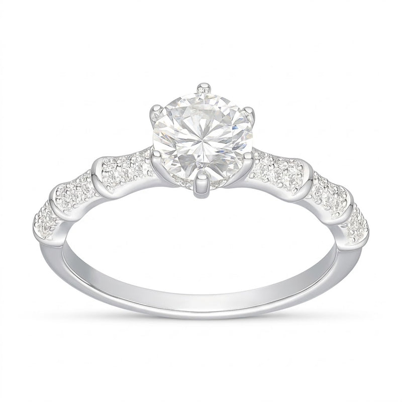 Anillo Solitario Moissanita Microcircones Laterales