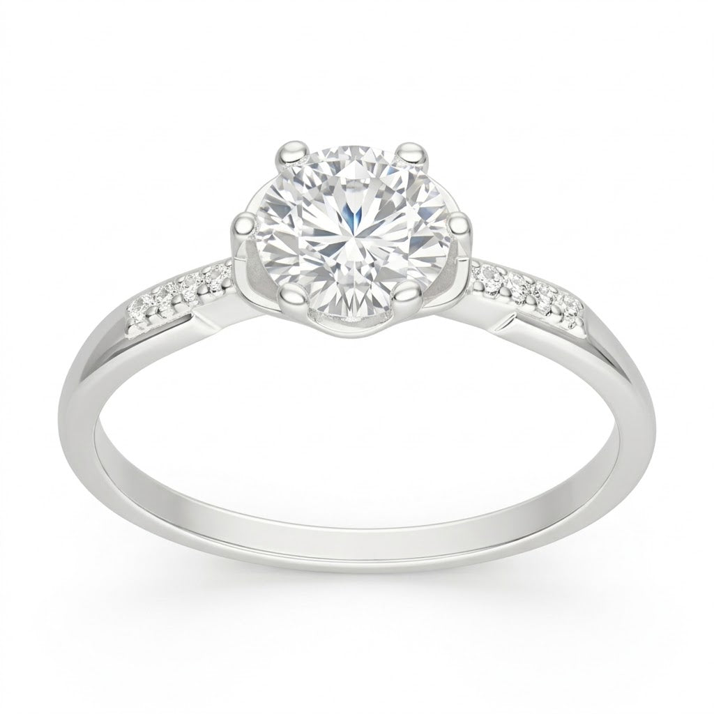 Anillo Solitario Moissanita Microcircones Laterales