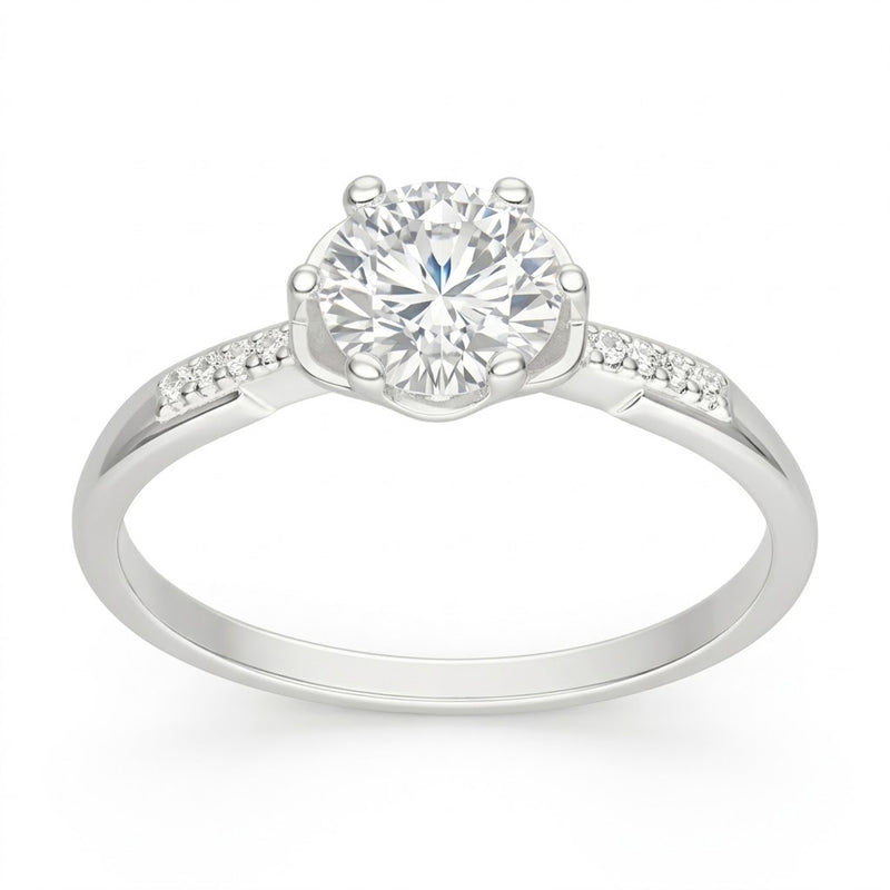 Anillo Solitario Moissanita Microcircones Laterales