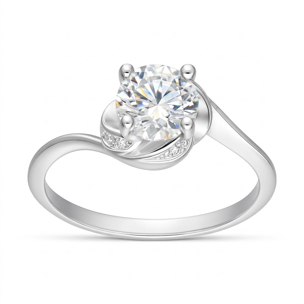 Anillo Solitario Moissanita Torcido Microcircones