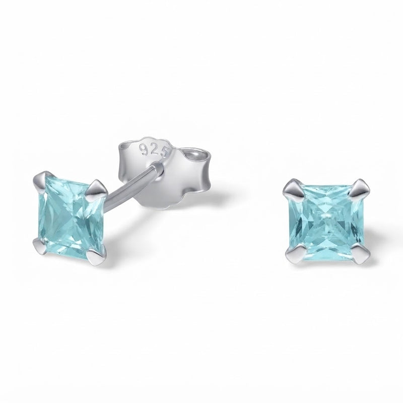 Aros Pegados Circón Cuadrado Turquesa 4.5 mm
